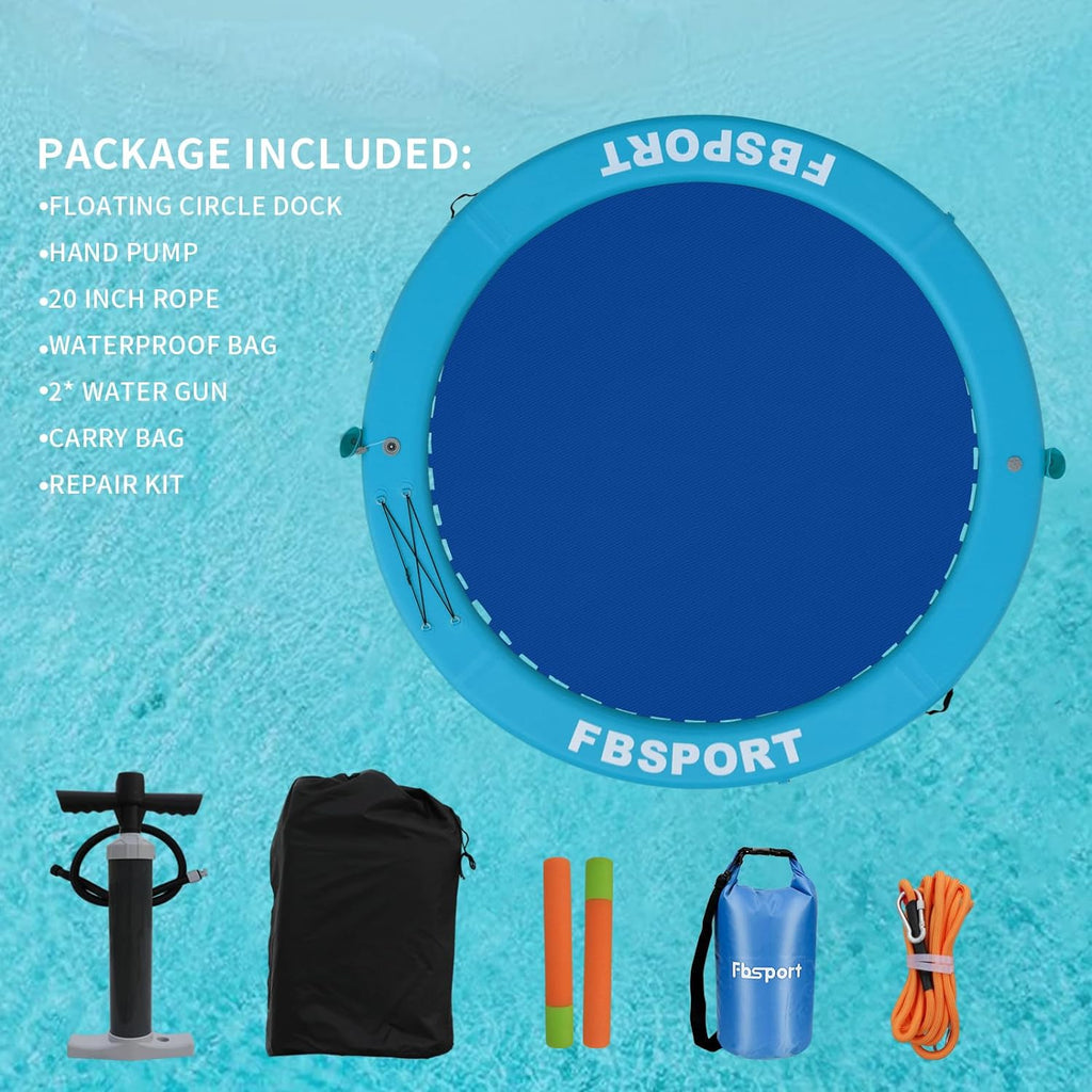 Aufblasbares Dock, schwimmende Plattform, 2,44 m aufblasbares Wasserhängematten-Schwimmdeck für See mit Getränkehalter, runder Schwimmring, Schwimmfloß, Liegeinsel, Plattformpolster