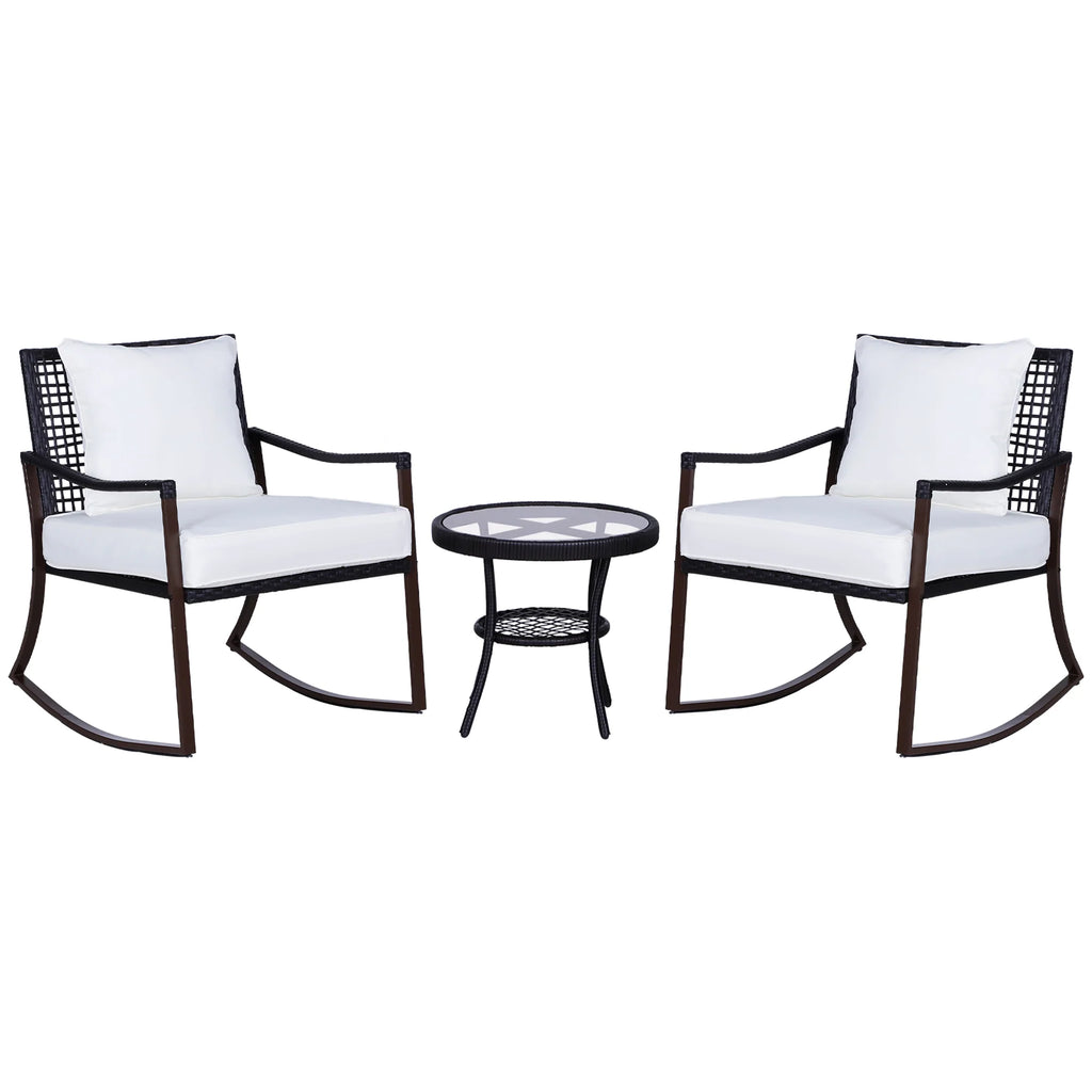 Outsunny Gartensitzgruppe 2 Schaukelstühle Tisch mit Kissen Rattan