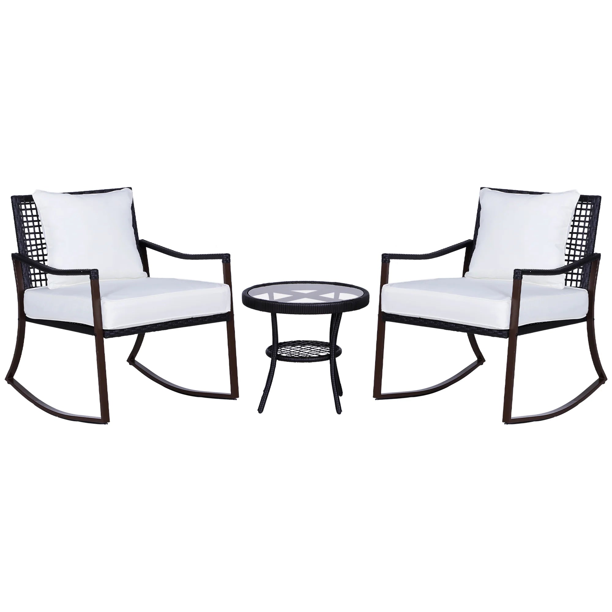Outsunny Gartensitzgruppe 2 Schaukelstühle Tisch mit Kissen Rattan