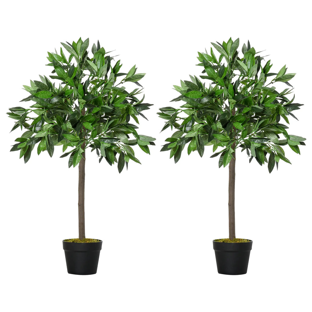 Outsunny 2er-Set Künstlicher Lorbeerbaum 90 cm im Zementtopf