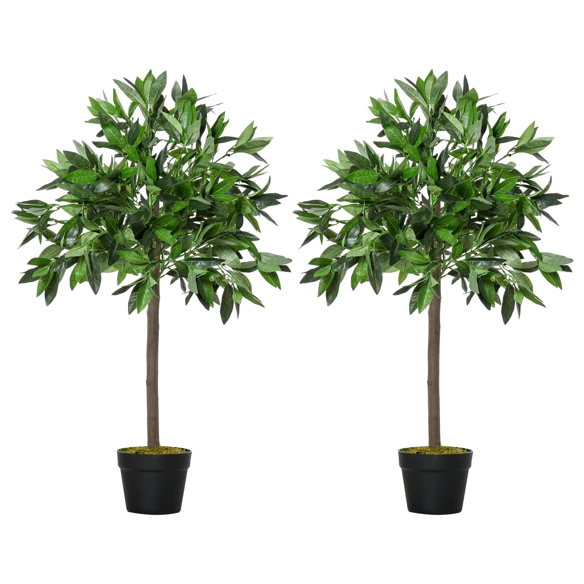 Outsunny 2er-Set Künstlicher Lorbeerbaum 90 cm im Zementtopf