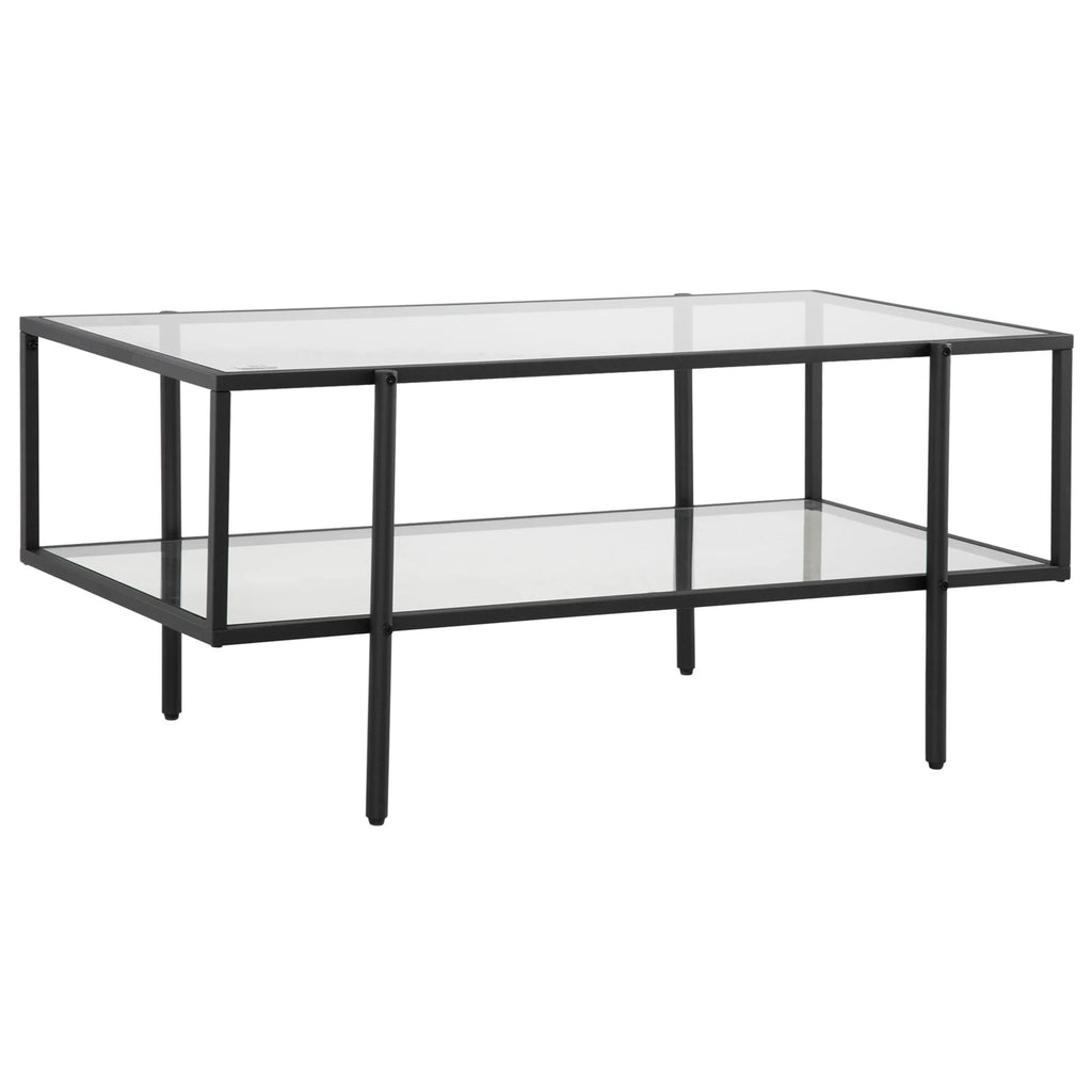 HOMCOM Couchtisch mit Ablagefach Glas Sofatisch elegantes Design