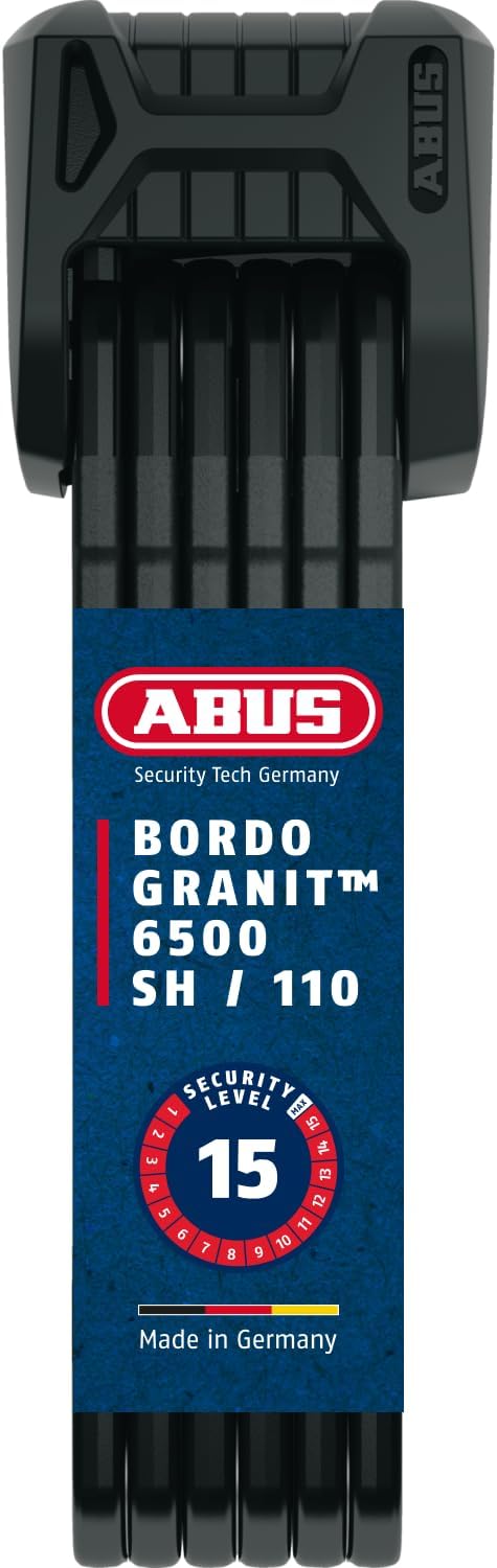ABUS Faltschloss Bordo Granit XPlus 6500 SH mit Halterung - Fahrradschloss aus gehärtetem Stahl - ABUS-Sicherheitslevel 15-110 cm - Schwarz