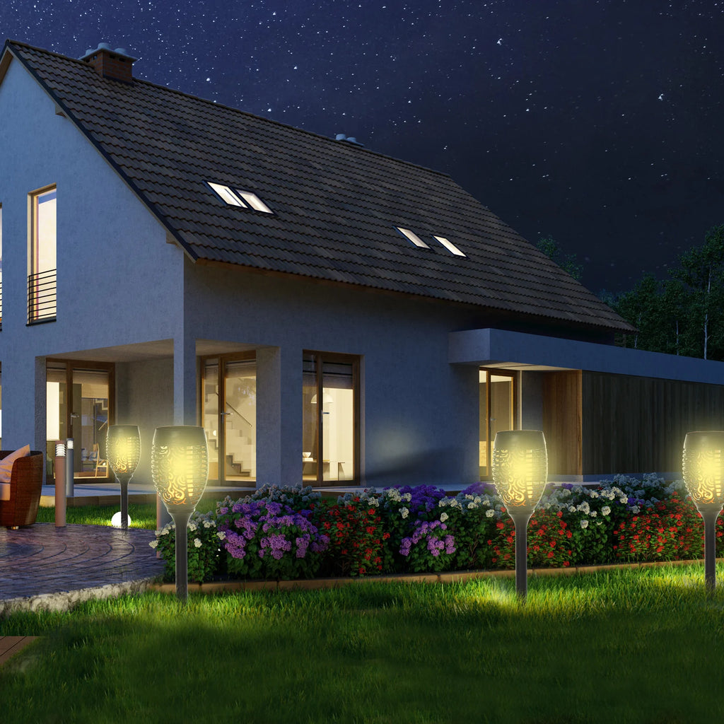 Outsunny Solar Gartenleuchte 4er-Set LED flackerndes Licht Outdoor