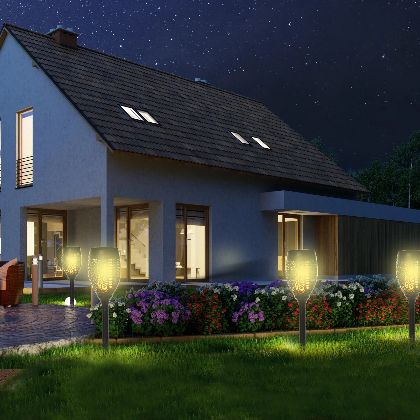Outsunny Solar Gartenleuchte 4er-Set LED flackerndes Licht Outdoor