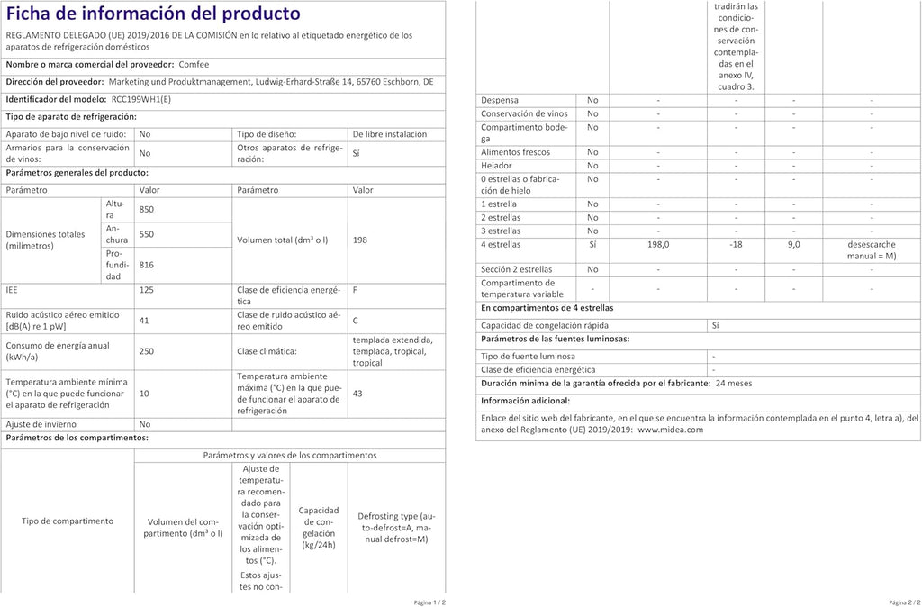 Comfee RCC100WH2(E) Gefriertruhe/169 kWh/Jahr/85cm hoch/99L/38dB/Geringe Lautstärke/Hoch effizientesD-förmigesRohr/Geeignet für verschiedene Einsatzszenarien/Einstellbarer Temperaturregler/Weiß