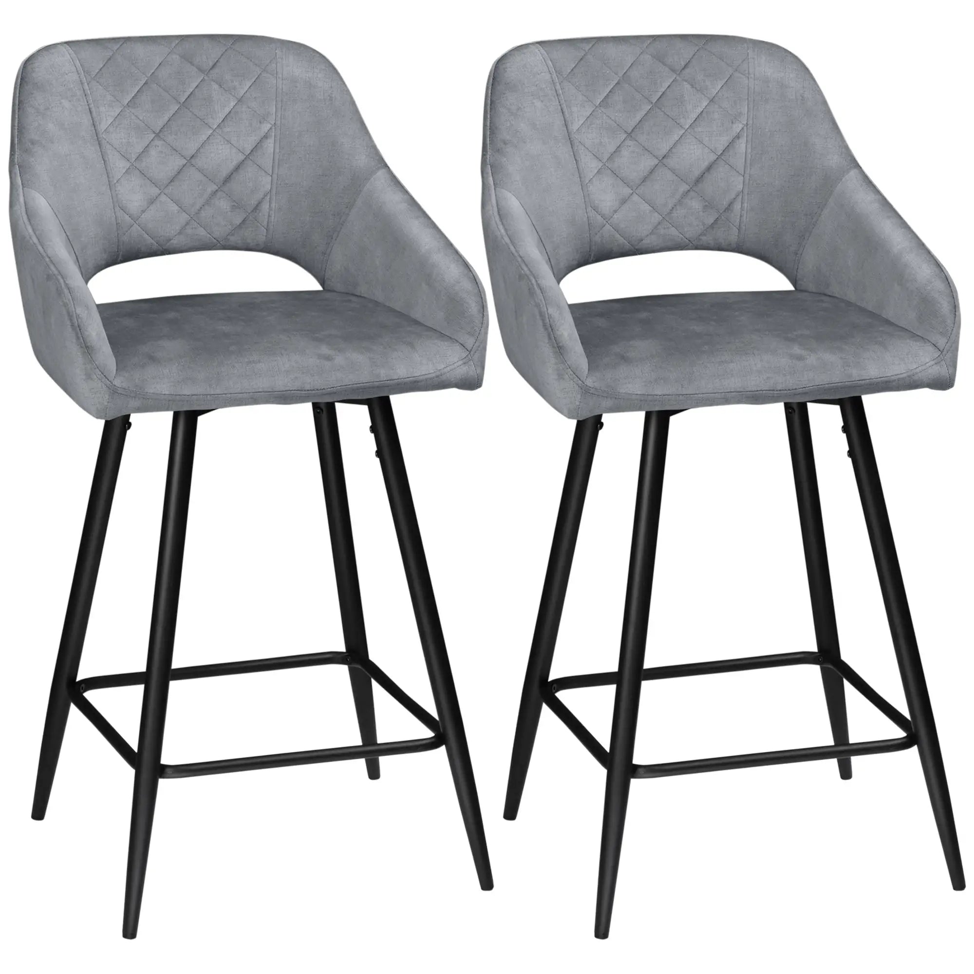 HOMCOM Barhocker 2er-Set mit Rückenlehne und Fußstütze grau