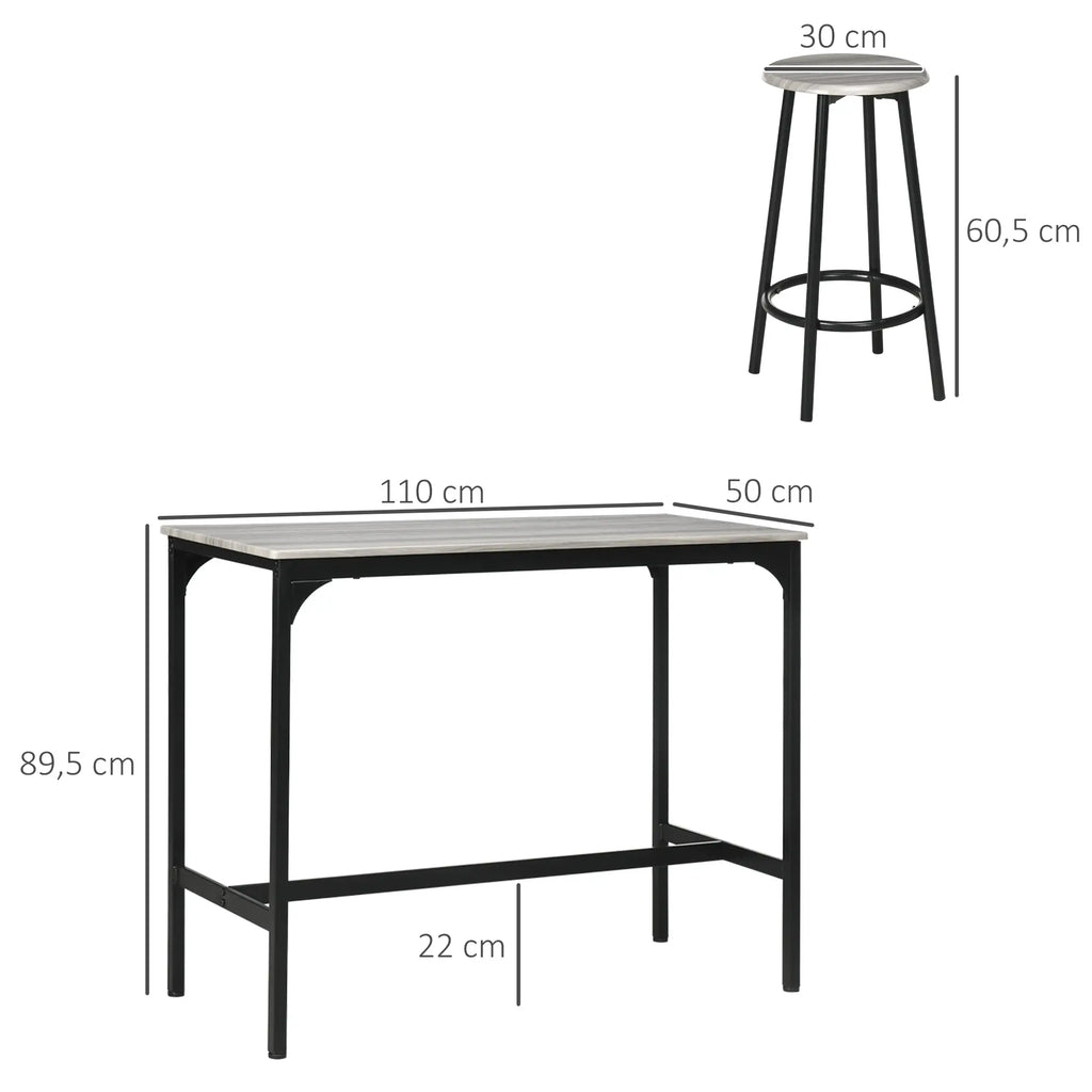 HOMCOM 5-tlg. Bartisch-Set im Industriedesign, Grau