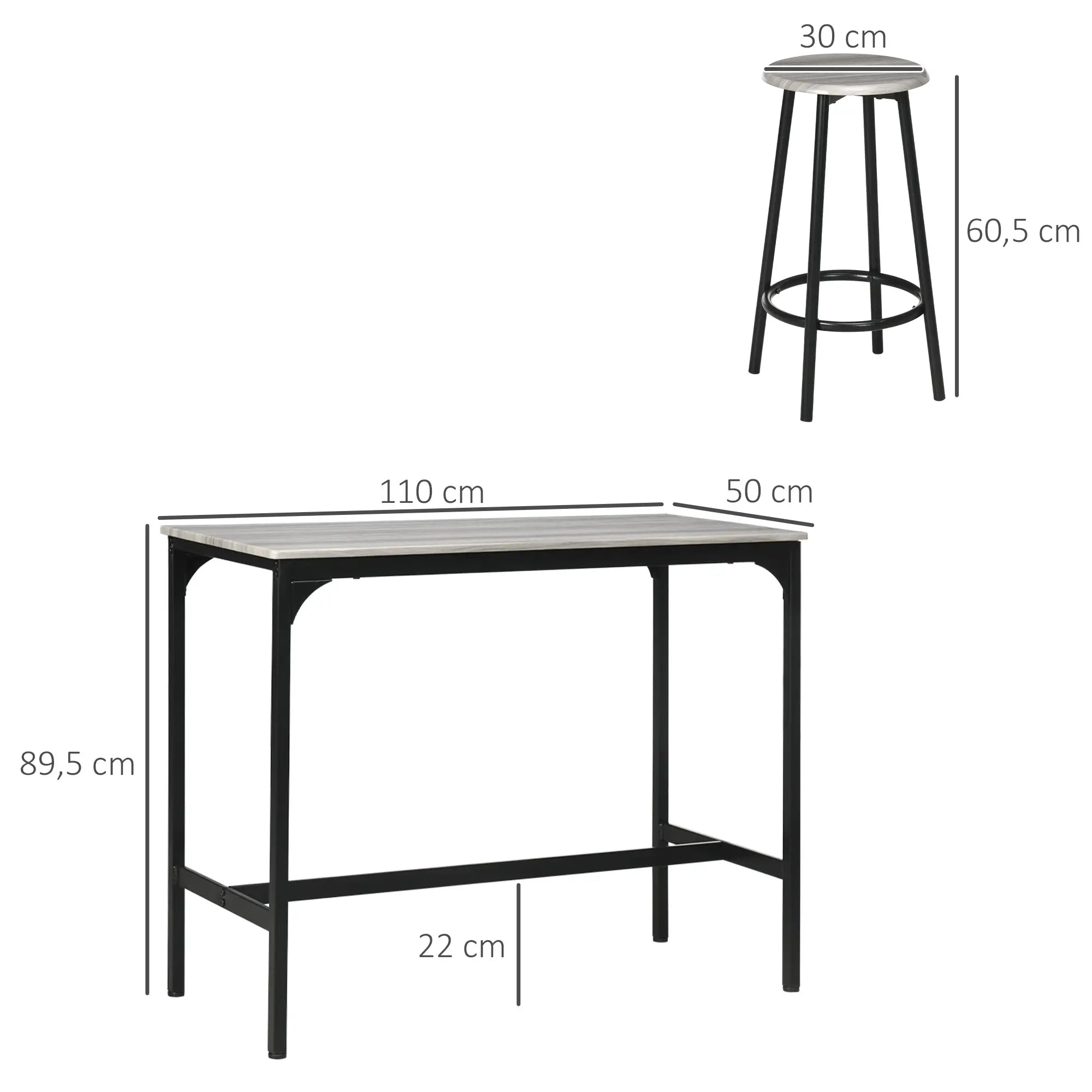 HOMCOM 5-tlg. Bartisch-Set im Industriedesign, Grau