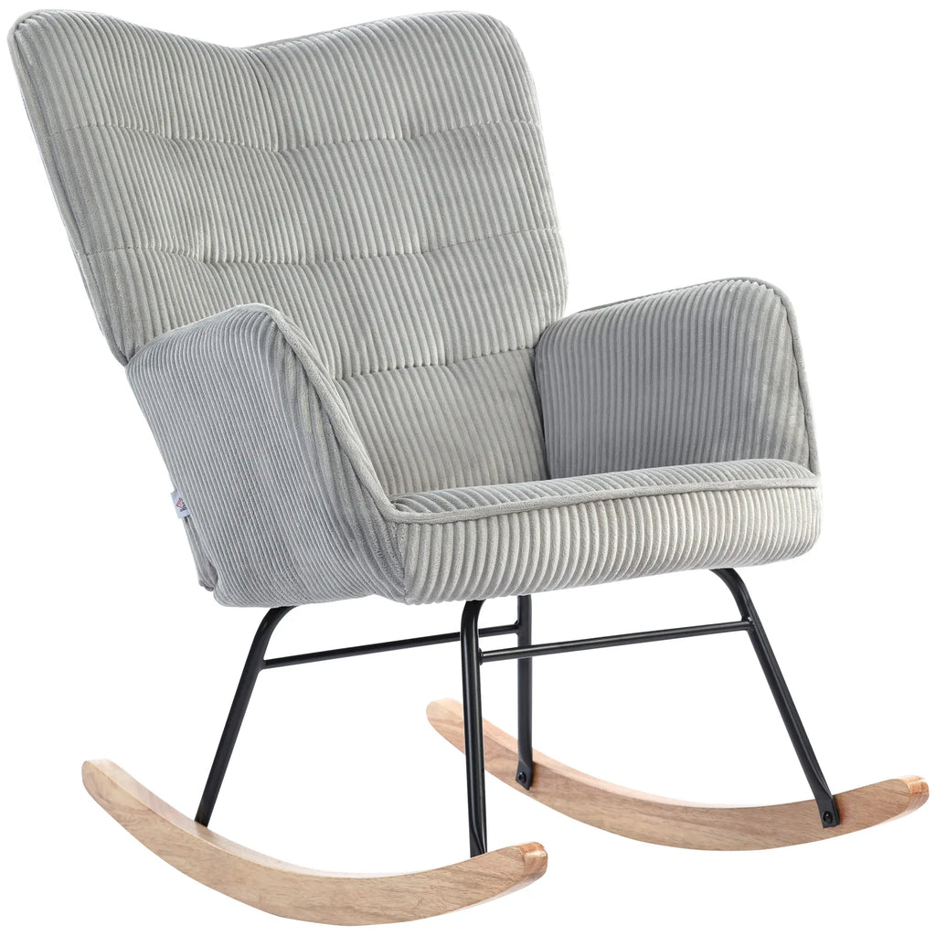 HOMCOM Schaukelstuhl Wohnzimmer Stillstuhl Kordoptik Holzkufen