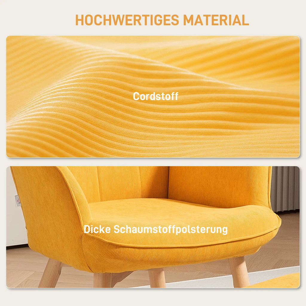HOMCOM Relaxsessel mit Hocker Lesesessel Set Buchenholzbeine Cordoptik Orange