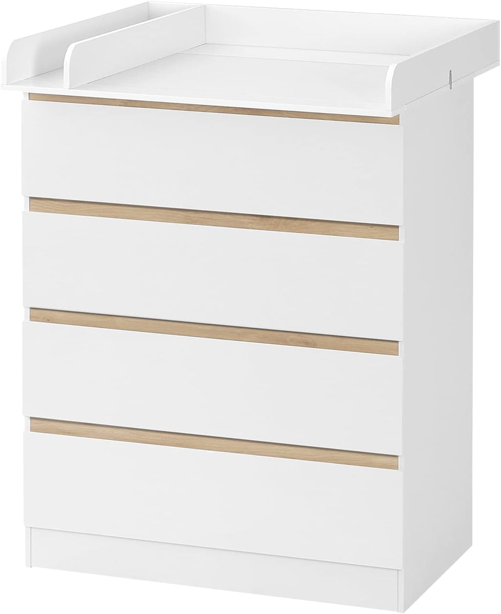 WOLTU Wickelkommode mit abnehmbarer Wickelaufsatz, Wickeltisch Baby, Wickelregal, Kommode mit 4 Schubladen, Höhe 110 cm, Weiß + Hochglanz Weiß