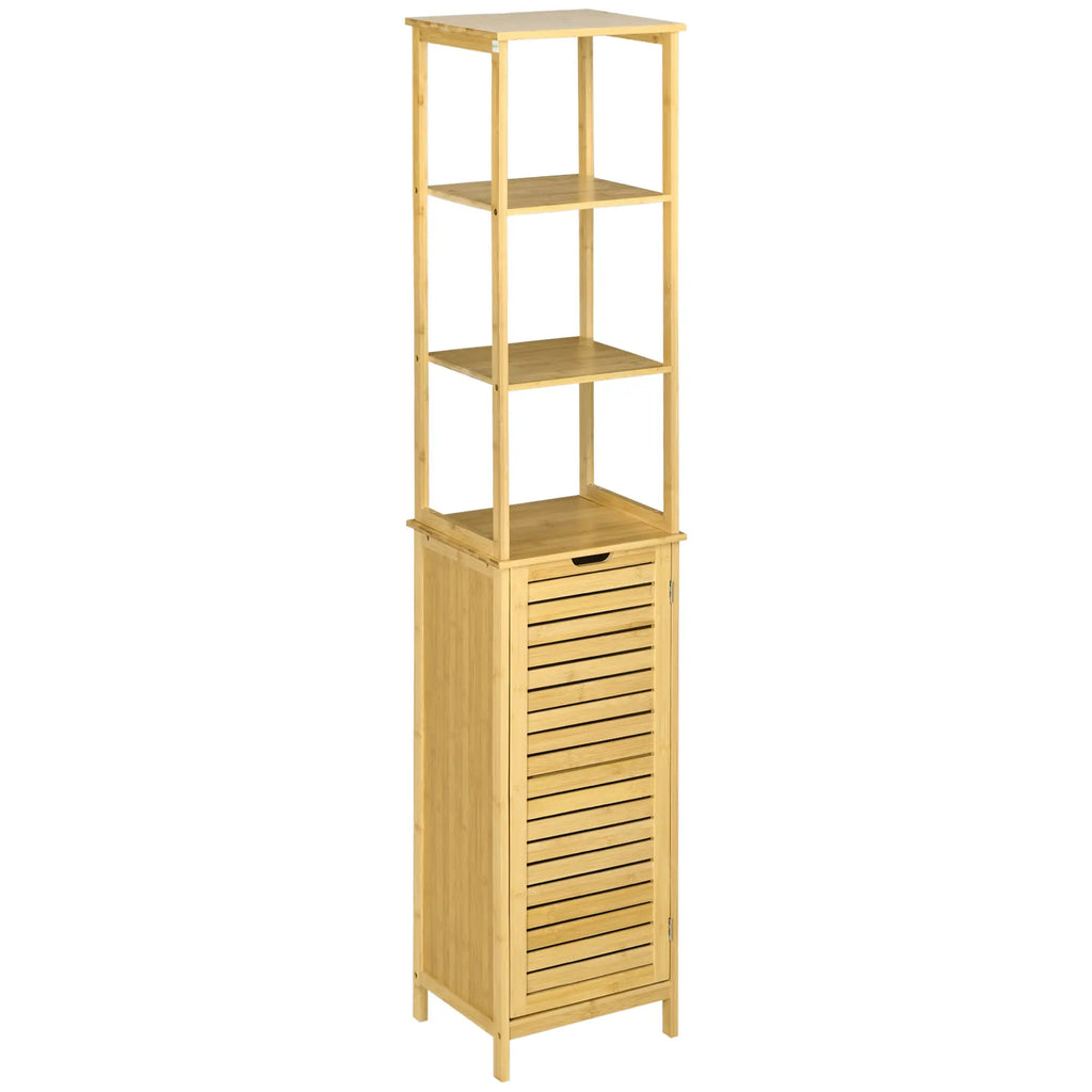 kleankin Badezimmerschrank Hochschrank viel Stauraum Lamellentür Bambus