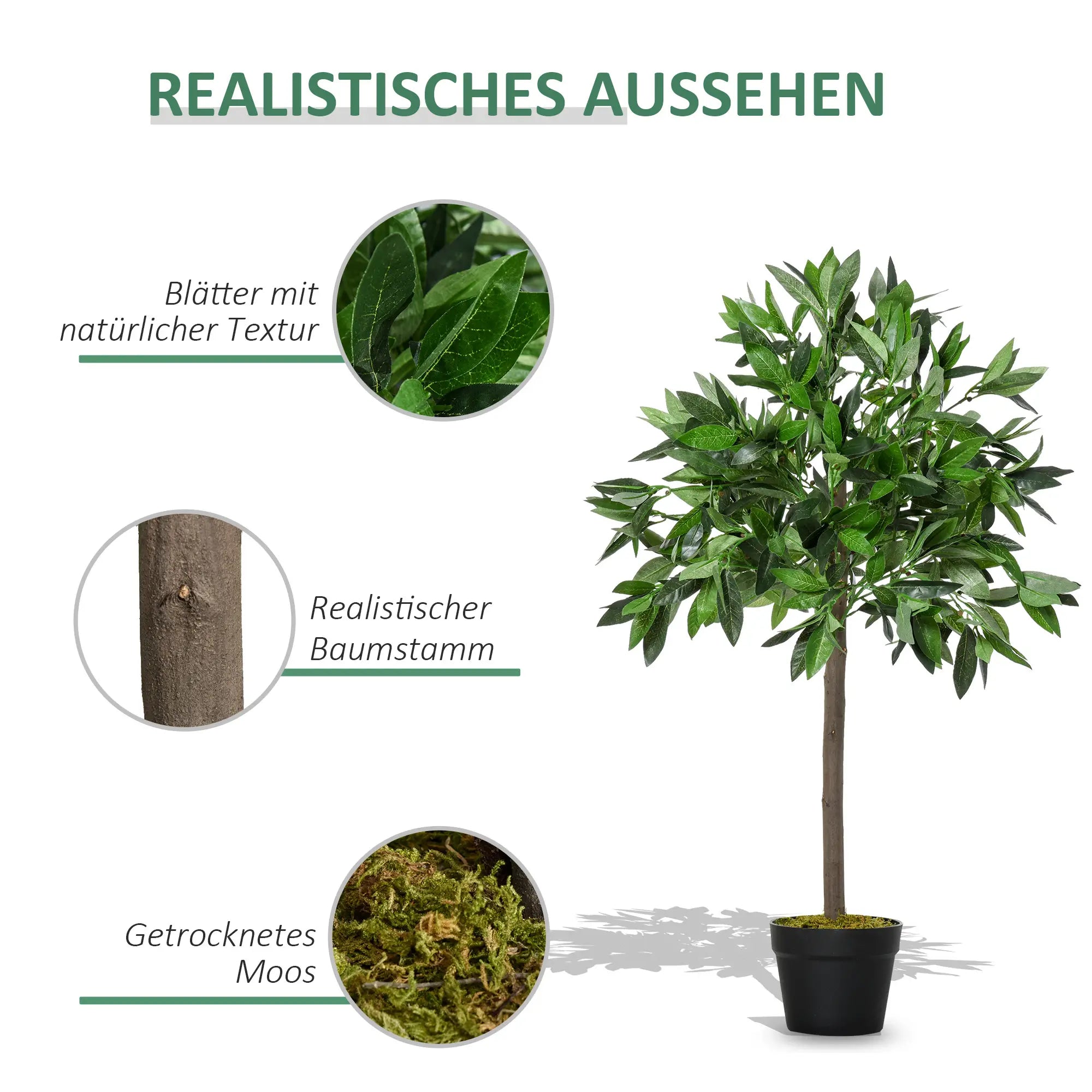 Outsunny 2er-Set Künstlicher Lorbeerbaum 90 cm im Zementtopf