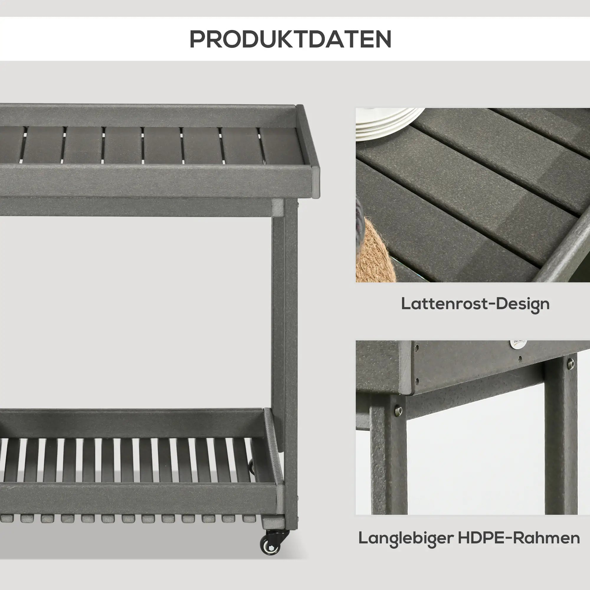 Outsunny Servierwagen Outdoor mit Rollen großer Stauraum