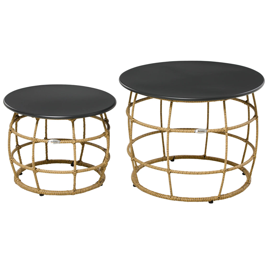Outsunny Gartentisch 2er-Set stapelbar keine Montage Boho