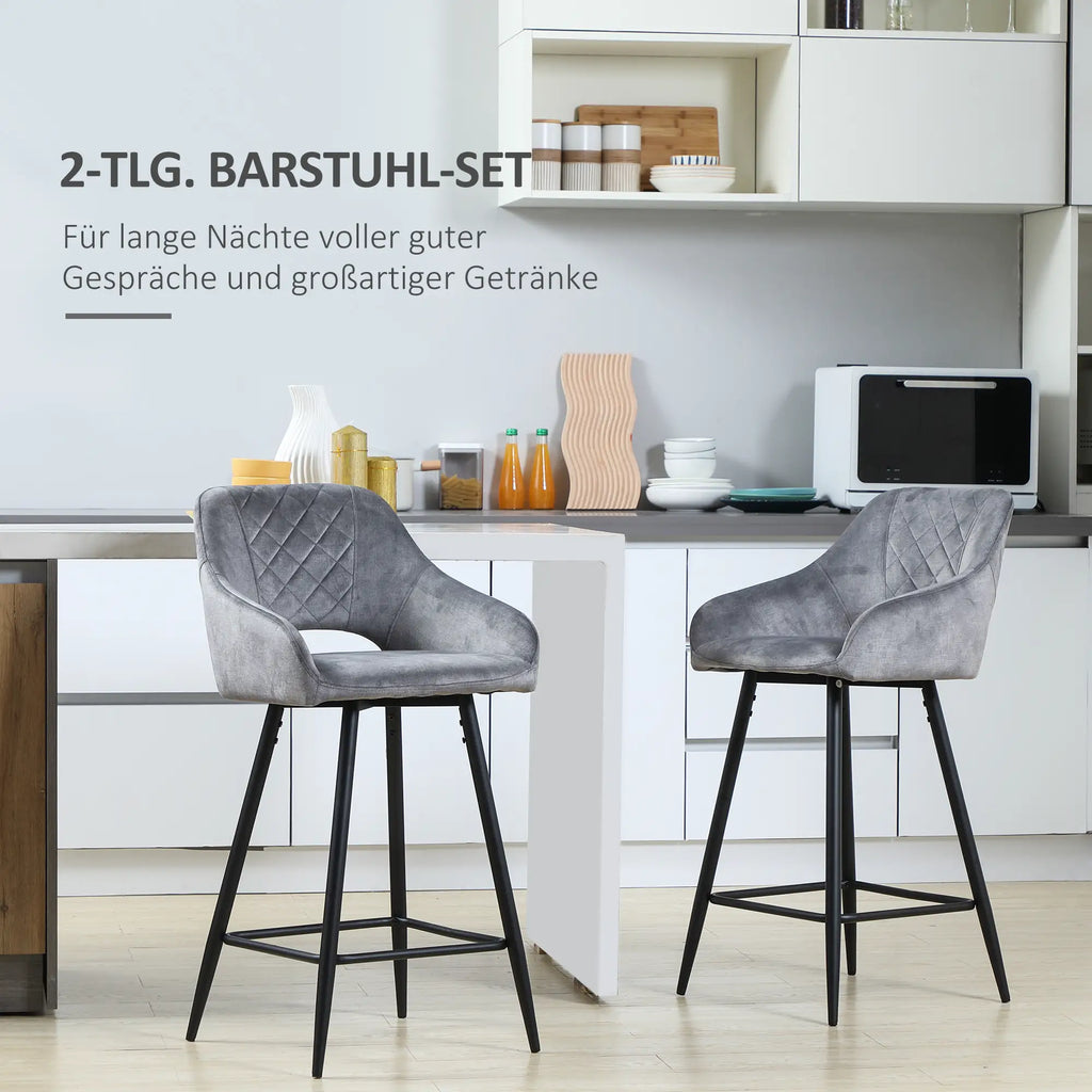 HOMCOM Barhocker 2er-Set mit Rückenlehne und Fußstütze grau