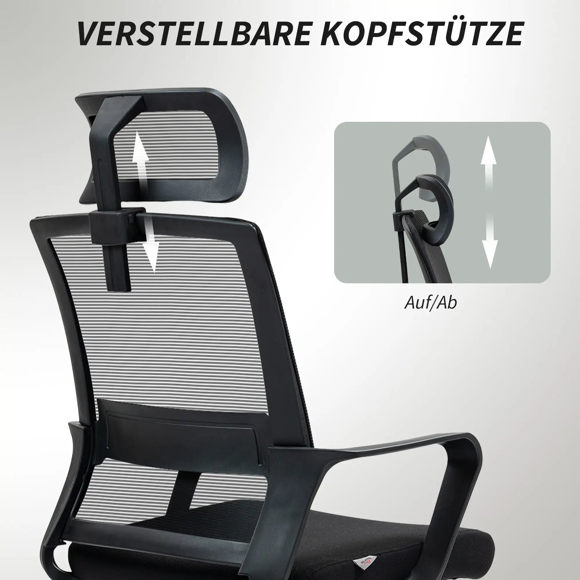 HOMCOM Ergonomischer Bürostuhl mit verstellbarer Kopfstütze, Schwarz