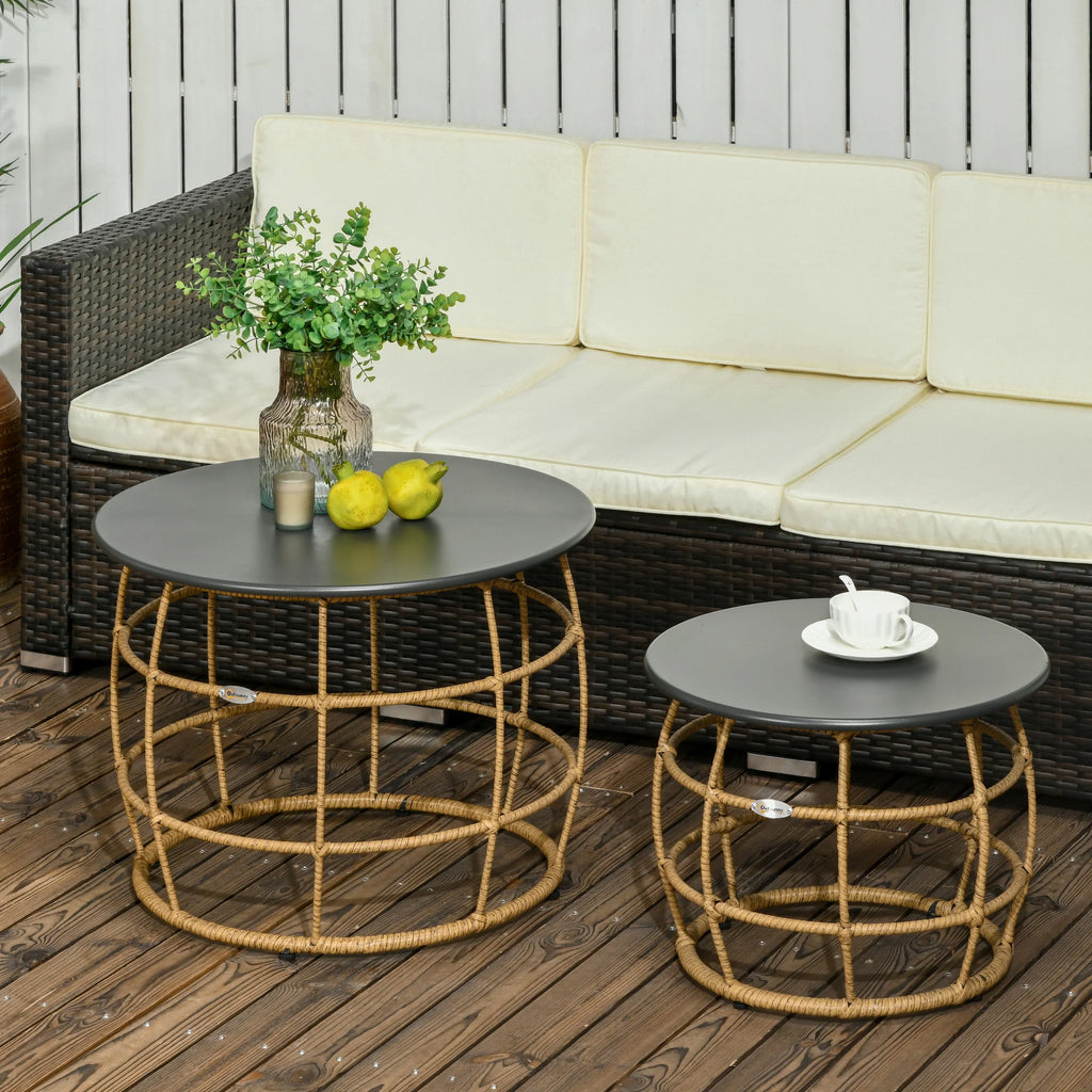 Outsunny Gartentisch 2er-Set stapelbar keine Montage Boho
