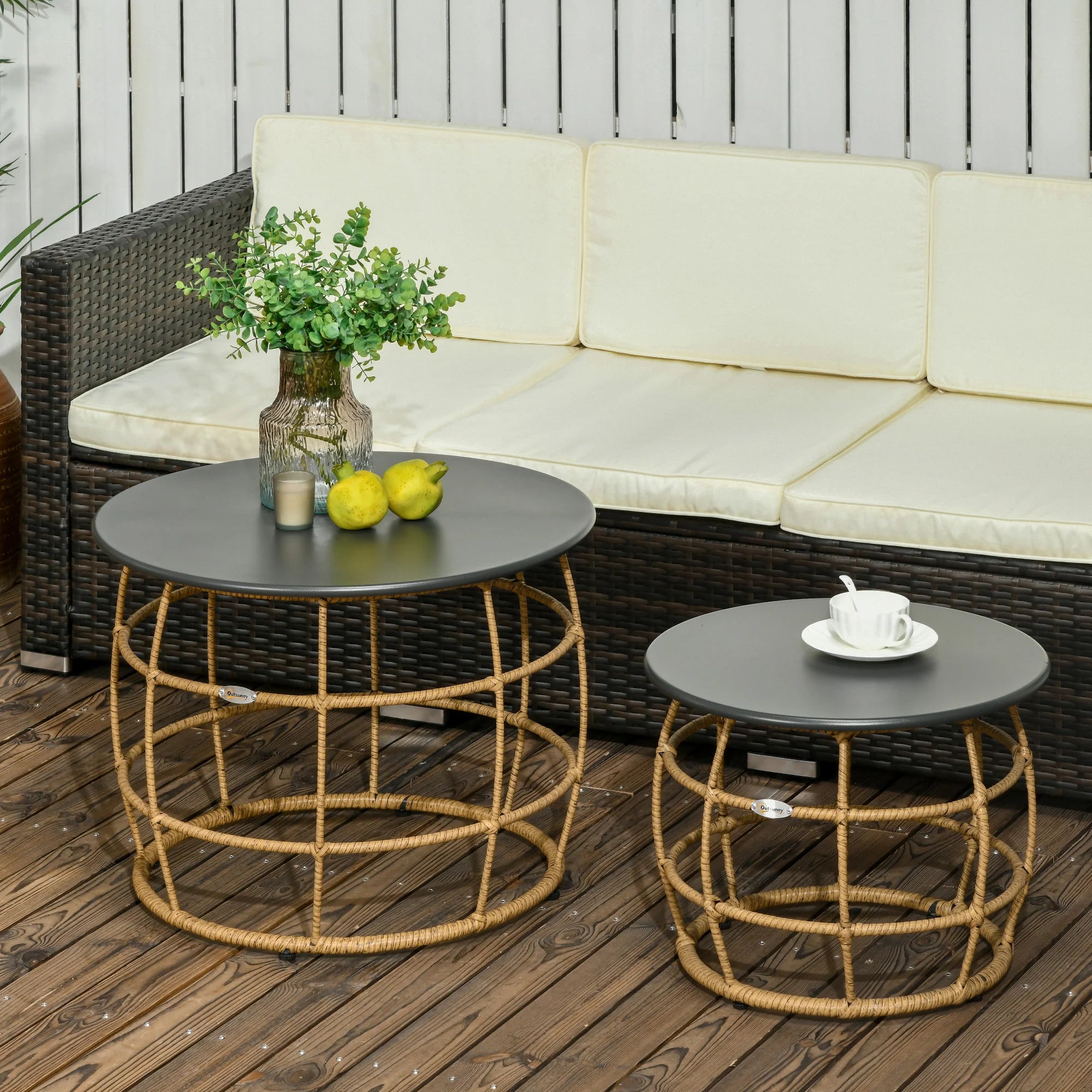 Outsunny Gartentisch 2er-Set stapelbar keine Montage Boho
