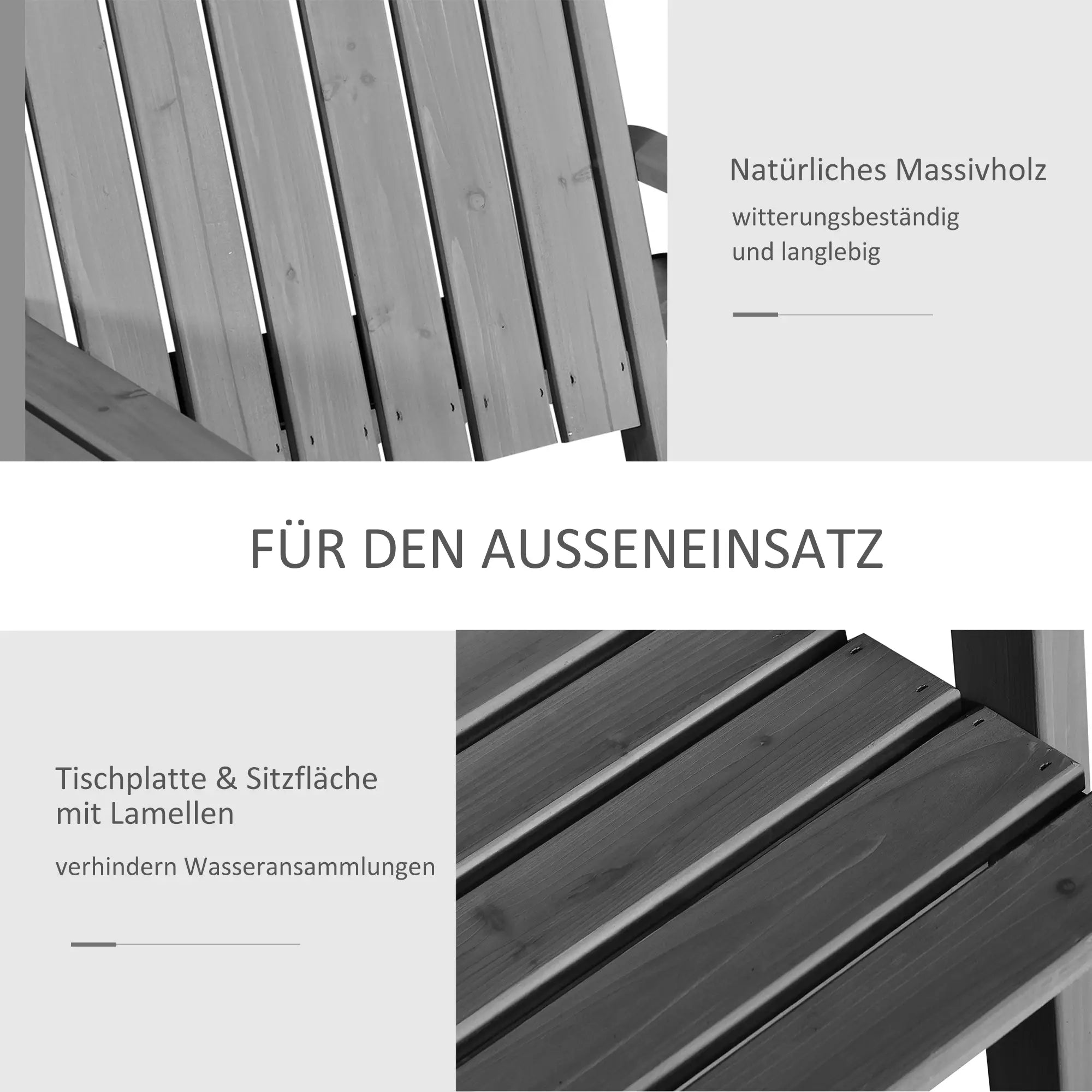 Outsunny Gartenbank mit Tisch Regenschirmloch 2-Sitzer Massivholz