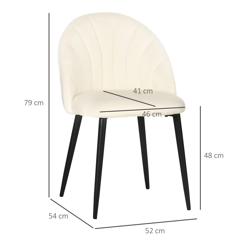 HOMCOM Esszimmerstühle 2er-Set muschelförmig, Komfort Samt cremeweiß