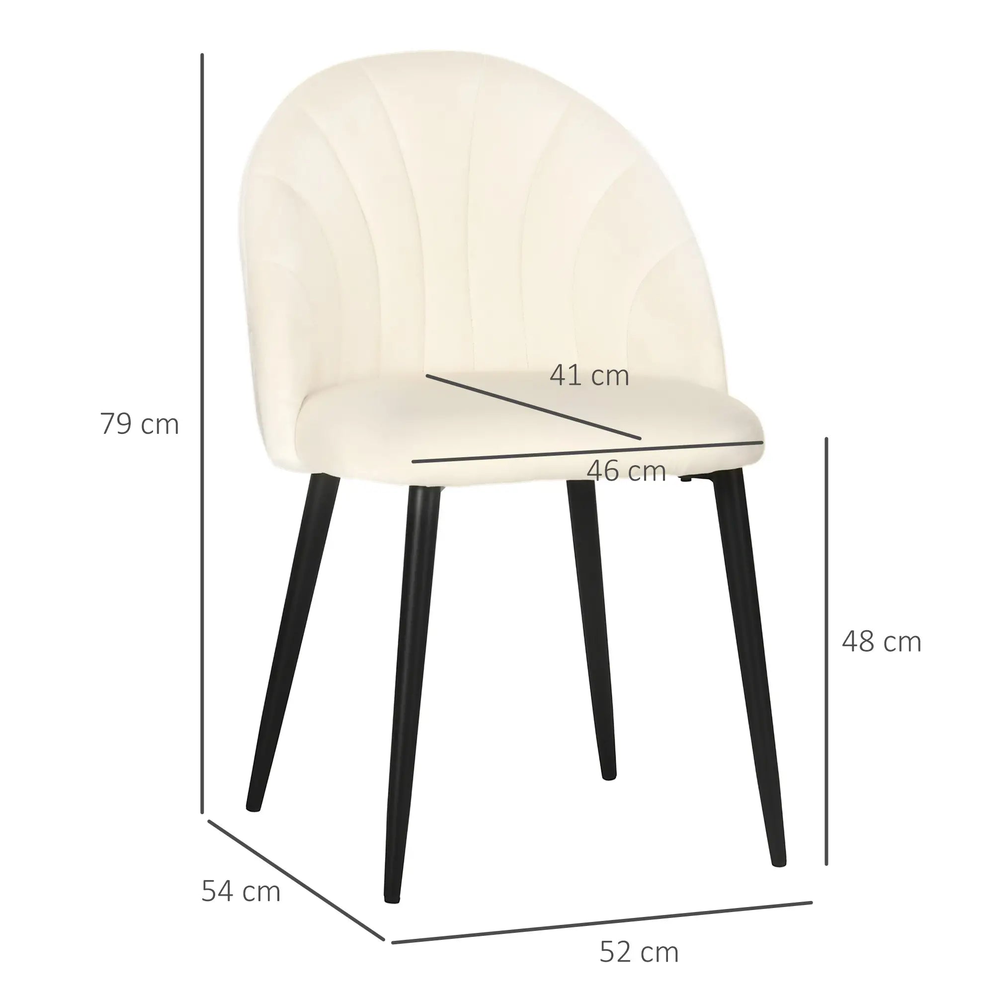 HOMCOM Esszimmerstühle 2er-Set muschelförmig, Komfort Samt cremeweiß