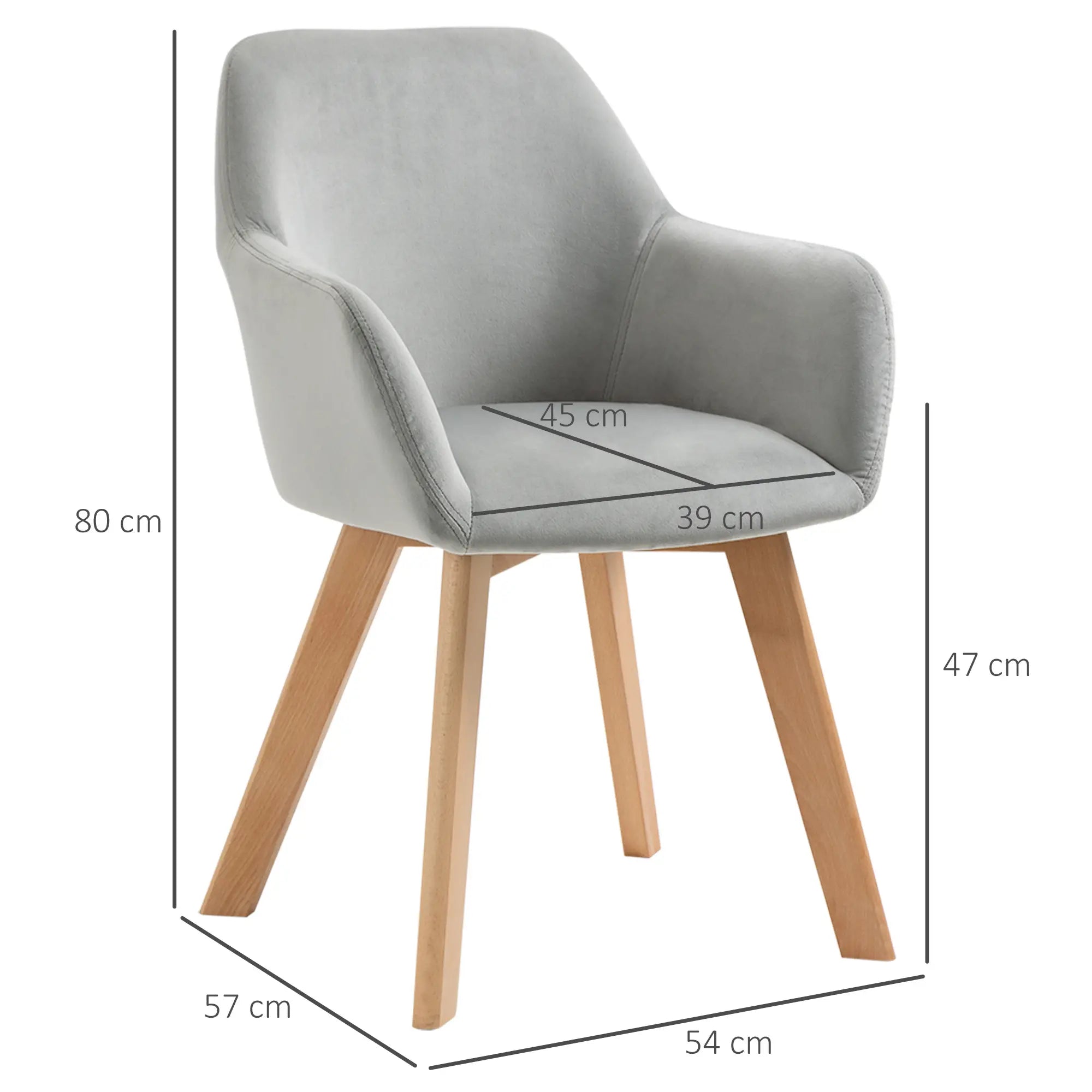 HOMCOM Esszimmerstühle 2er-Set mit Armlehne ergonomisch Samt Grau