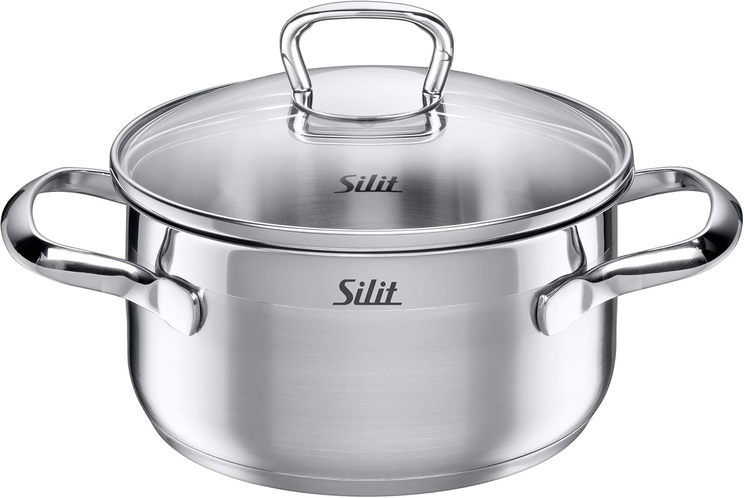 Silit Toskana Topfset induktionsgeeignet 10-teilig, Kochtopf Set mit Glasdeckel, Induktionskochtöpfe, Milchtopf, Dämpfer, Pfanne, Edelstahl teilmattiert, Induktions Töpfe Set unbeschichtet