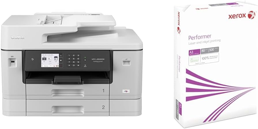 Brother MFC-J6940DW DIN A3 4-in-1 Farbtintenstrahl-Multifunktionsgerät (2 x 250 Blatt Papierkassette, Drucken, scannen, kopieren, faxen), Weiß, Mittel