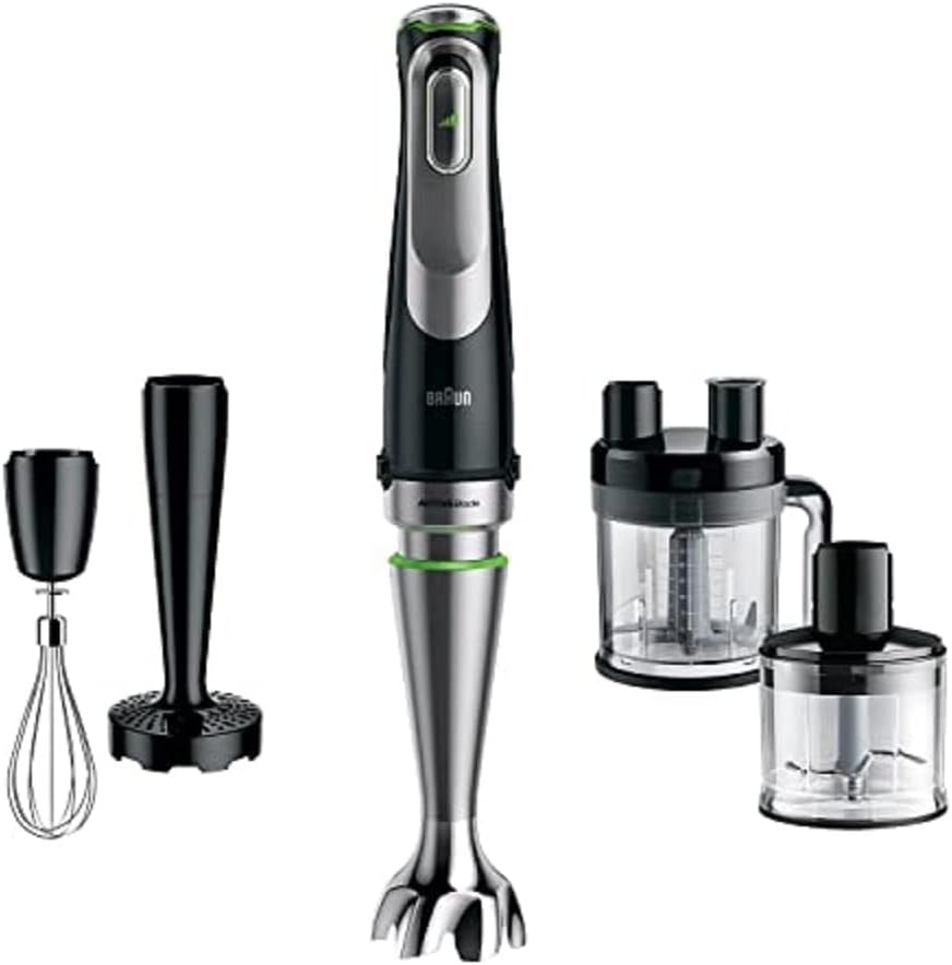 Braun MultiQuick 9 MQ 9187XLI Stabmixer – Pürierstab mit Active PowerDrive Technologie und 5 Zubehrteilen zum Zerkleinern, Stampfen, Rühren und Ice-Crushen, 1200 Watt, schwarz/Edelstahl