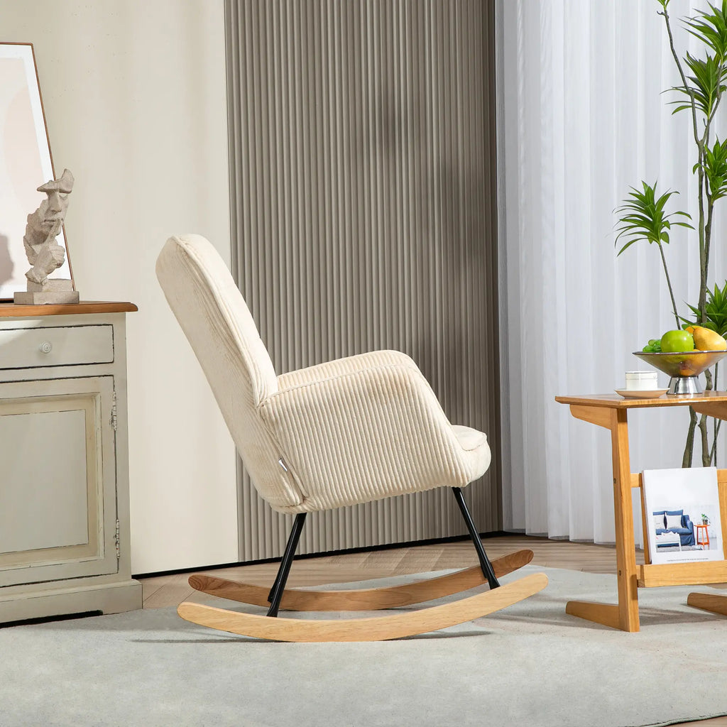 HOMCOM Schaukelstuhl mit Kordoptik & Holzkufen – Beige