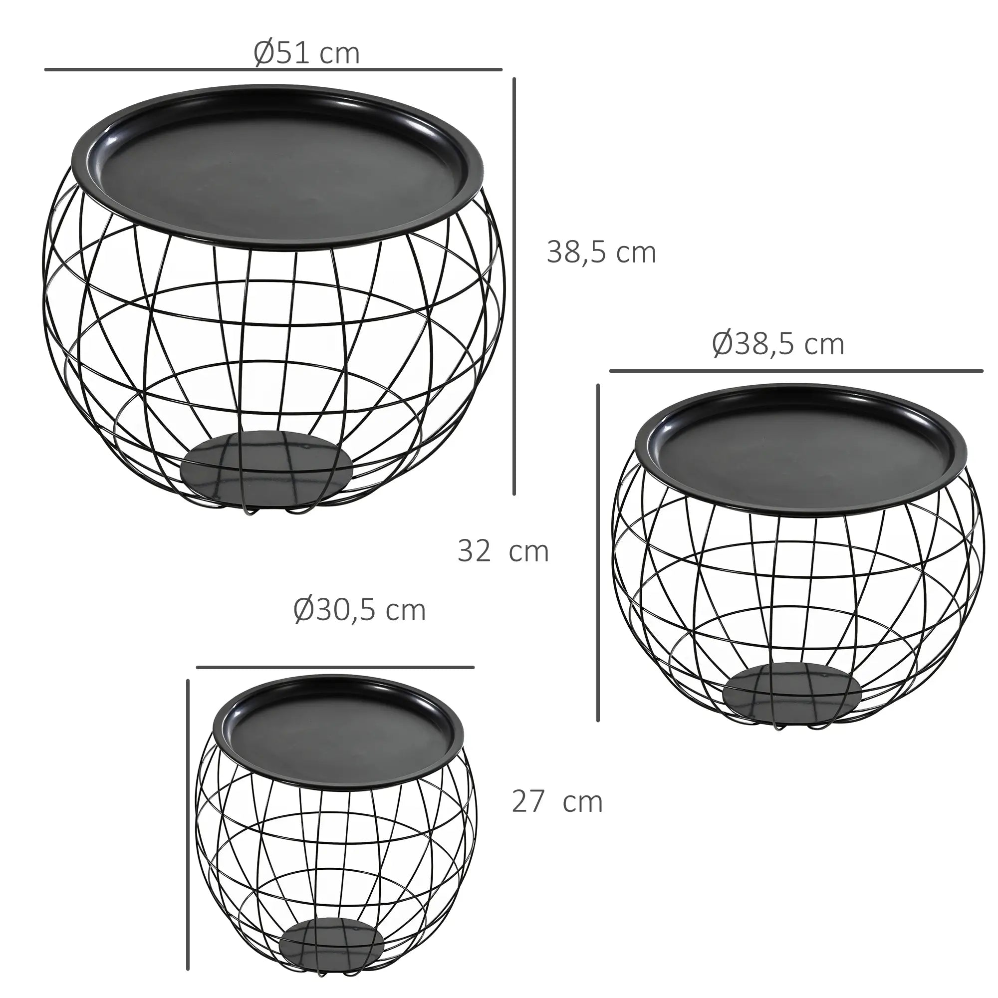 HOMCOM Couchtisch 3er-Set mit Aufbewahrung abnehmbare Tischplatte
