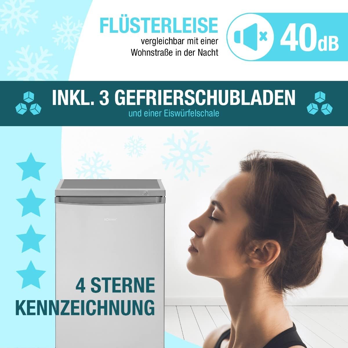 Bomann® Gefrierschrank | 85 Liter Nutzinhalt | Gefrierschrank klein mit 3 Gefrierschubladen u. Eiswürfelschale | Mini Fridge mit stufenloser Temperaturreglung | Türanschlag wechselbar | GS 2186.1 weiß