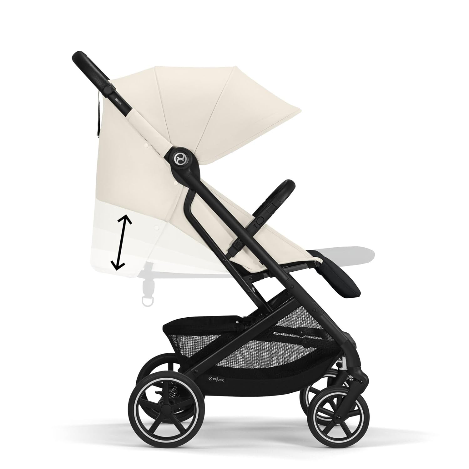 Cybex Gold Kinderwagen Beezy mit One-Pull Harness, Ab Geburt bis ca. 4 Jahre (max. 22 kg), Kompakt und ergonomisch, Almond Beige (Beige mit schwarzem Rahmen)