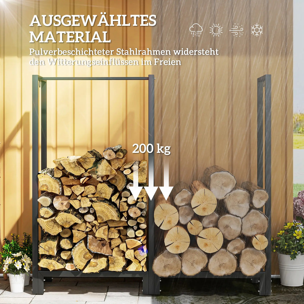 Outsunny Kaminholzregal 123 × 32 × 115 cm – 2 Abschnitte, bis 200 kg