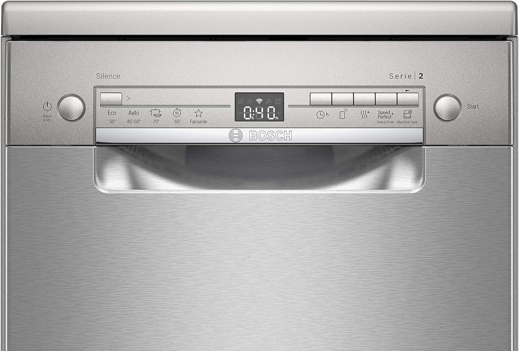 Bosch SPV2IKX10E Serie 2 Smarter Geschirrspüler vollintegriert, 45 cm breit, Besteckkorb, Extra Trocknen auf Knopfdruck, InfoLight roter Lichtpunkt am Boden, AquaStop Schutz gegen Wasserschäden, Weiß