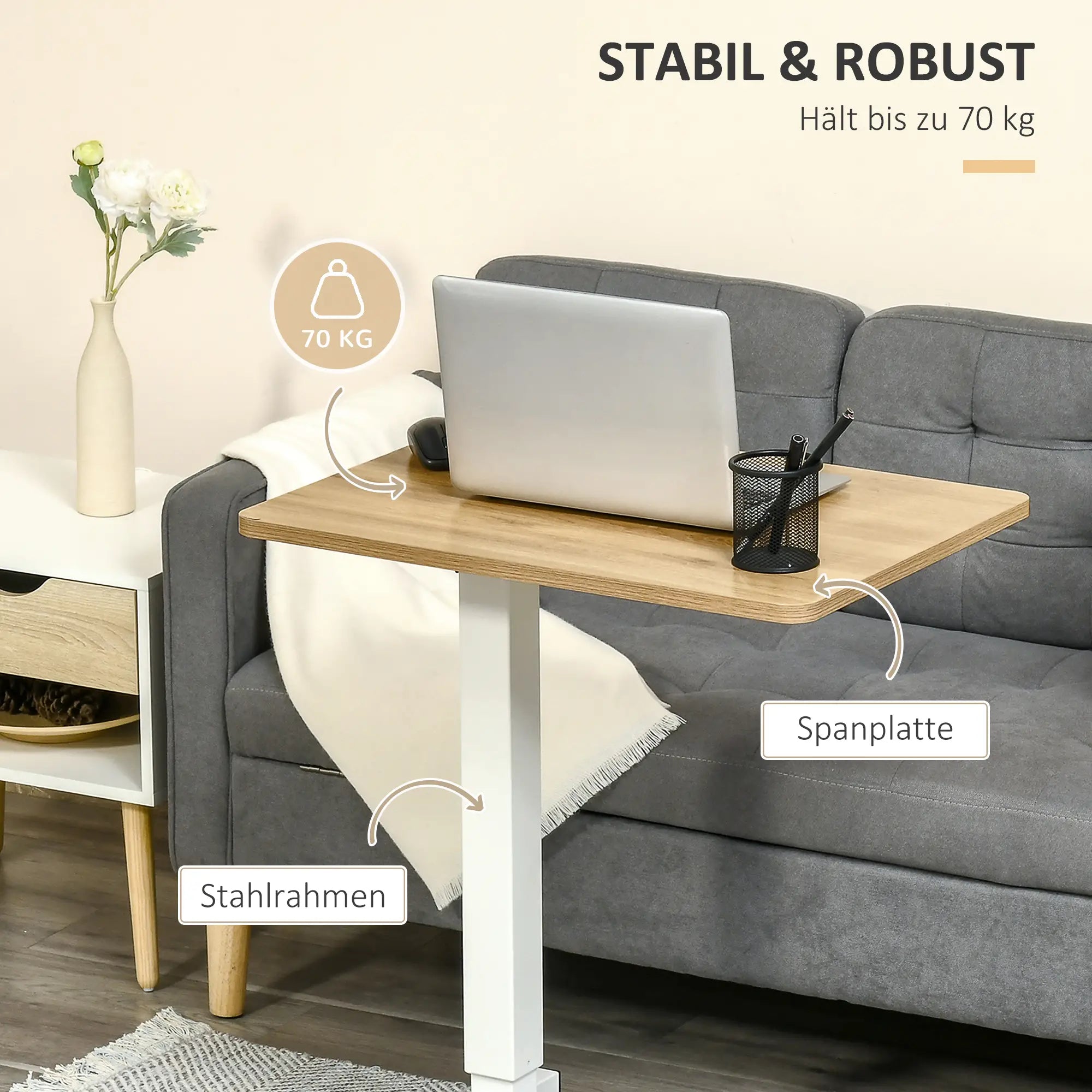 HOMCOM Steh-Sitz-Schreibtisch höhenverstellbar mit Rollen Weiß