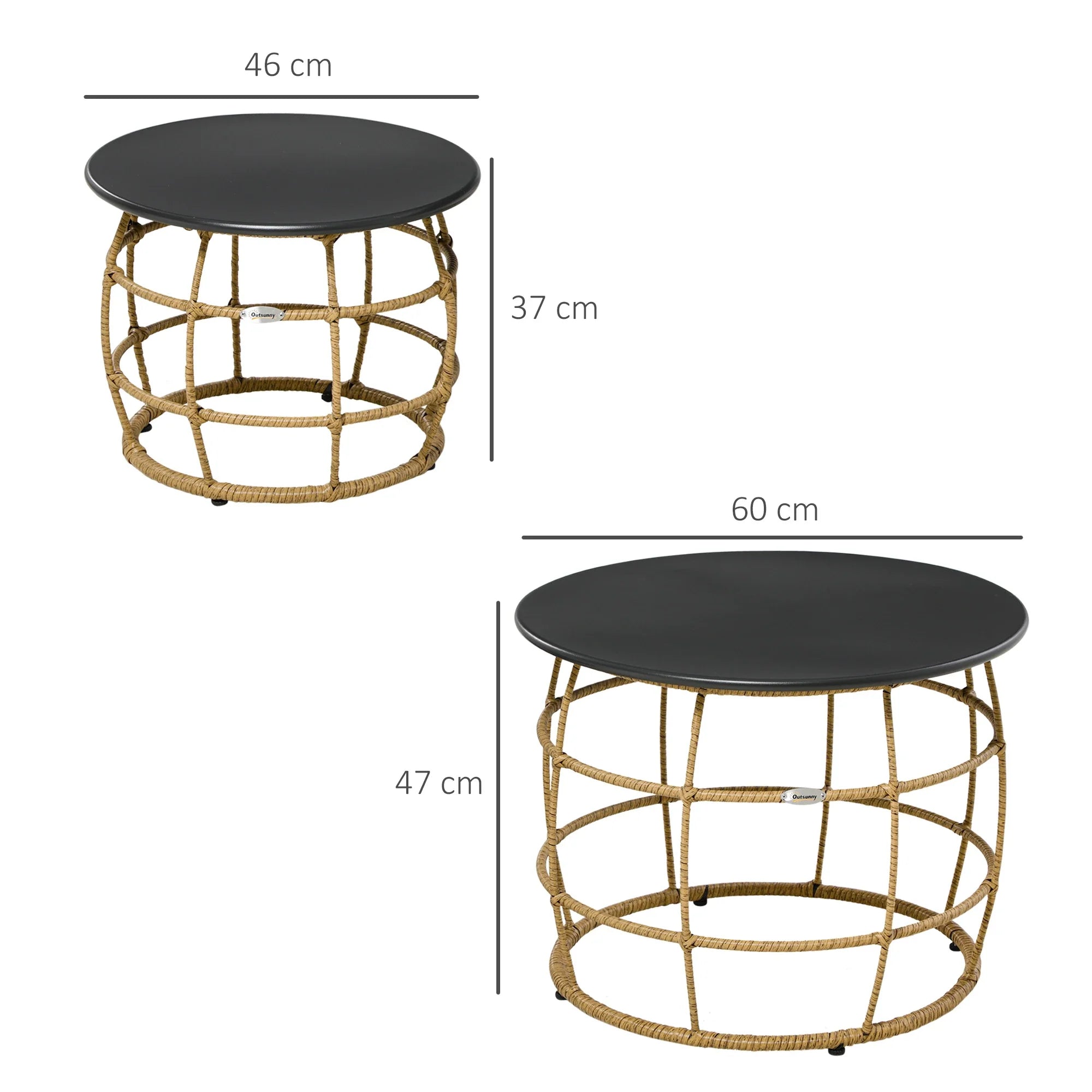 Outsunny Gartentisch 2er-Set stapelbar keine Montage Boho